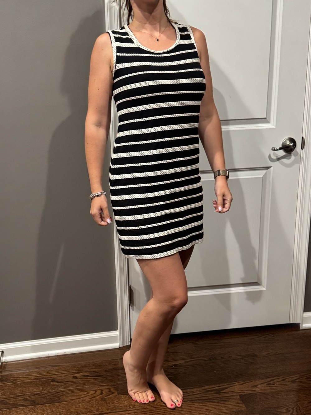 Max Studio Black and White Striped Sleeveless Knit Mini Dress